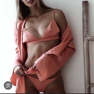 NWOT Andi Bagus Panther satin bra & panties, Baby Pink / Crème Brulee, M/L & S/M